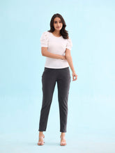Load image into Gallery viewer, Go Colors Black Cotton Poly Stretch Stripes Printed Jeggings
