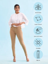 Load image into Gallery viewer, Go Colors Khaki Cotton Polyester Super Stretch Jeggings
