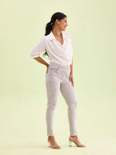 Load image into Gallery viewer, Go Colors Off White Cotton Poly Stretch Stripes Printed Jeggings
