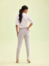 Load image into Gallery viewer, Go Colors Off White Cotton Poly Stretch Stripes Printed Jeggings
