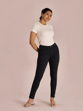 Load image into Gallery viewer, Go Colors Black Cotton Poly Stretch Stripes Printed Jeggings
