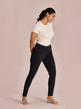 Load image into Gallery viewer, Go Colors Black Cotton Poly Stretch Stripes Printed Jeggings
