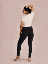 Load image into Gallery viewer, Go Colors Black Cotton Poly Stretch Stripes Printed Jeggings
