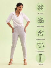 Load image into Gallery viewer, Go Colors Off White Cotton Poly Stretch Stripes Printed Jeggings
