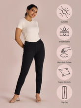 Load image into Gallery viewer, Go Colors Black Cotton Poly Stretch Stripes Printed Jeggings
