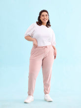 Load image into Gallery viewer, Go Colors Baby Pink Cotton Poly Stretch Cuffed Joggers
