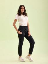 Load image into Gallery viewer, Go Colors Black Cotton Poly Stretch Cuffed Joggers
