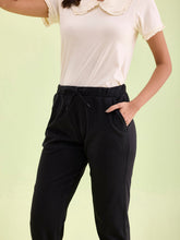 Load image into Gallery viewer, Go Colors Black Cotton Poly Stretch Cuffed Joggers
