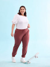 Load image into Gallery viewer, Go Colors Dark Rust Cotton Poly Stretch Cuffed Joggers
