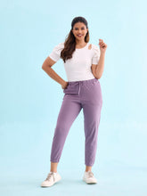 Load image into Gallery viewer, Go Colors Dusty Voilet Cotton Poly Stretch Cuffed Joggers
