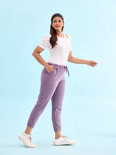 Load image into Gallery viewer, Go Colors Dusty Voilet Cotton Poly Stretch Cuffed Joggers

