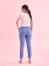 Load image into Gallery viewer, Go Colors Light Blue Cotton Poly Stretch Denim Joggers

