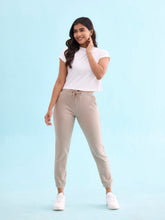 Load image into Gallery viewer, Go Colors Light Chocolate Cotton Poly Stretch Cuffed Joggers
