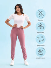 Load image into Gallery viewer, Go Colors Light Wine Cotton Poly Stretch Cuffed Joggers
