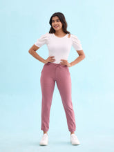 Load image into Gallery viewer, Go Colors Light Wine Cotton Poly Stretch Cuffed Joggers
