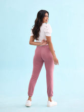 Load image into Gallery viewer, Go Colors Light Wine Cotton Poly Stretch Cuffed Joggers
