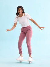 Load image into Gallery viewer, Go Colors Light Wine Cotton Poly Stretch Cuffed Joggers
