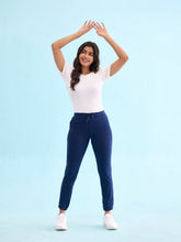 Load image into Gallery viewer, Go Colors Navy Cotton Poly Stretch Cuffed Joggers
