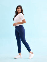 Load image into Gallery viewer, Go Colors Navy Cotton Poly Stretch Cuffed Joggers

