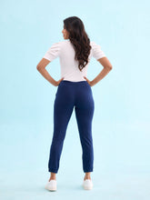 Load image into Gallery viewer, Go Colors Navy Cotton Poly Stretch Cuffed Joggers
