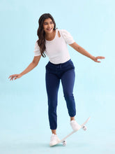Load image into Gallery viewer, Go Colors Navy Cotton Poly Stretch Cuffed Joggers
