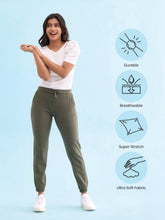 Load image into Gallery viewer, Go Colors Olive Green Cotton Poly Stretch Cuffed Joggers
