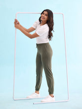 Load image into Gallery viewer, Go Colors Olive Green Cotton Poly Stretch Cuffed Joggers

