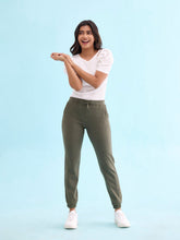 Load image into Gallery viewer, Go Colors Olive Green Cotton Poly Stretch Cuffed Joggers
