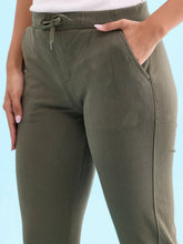 Load image into Gallery viewer, Go Colors Olive Green Cotton Poly Stretch Cuffed Joggers

