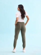 Load image into Gallery viewer, Go Colors Olive Green Cotton Poly Stretch Cuffed Joggers
