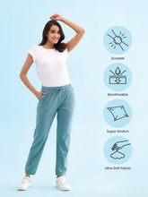 Load image into Gallery viewer, Go Colors Teal Cotton Poly Stretch Cuffed Joggers
