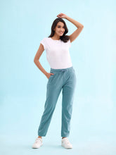 Load image into Gallery viewer, Go Colors Teal Cotton Poly Stretch Cuffed Joggers
