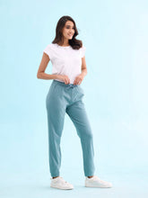 Load image into Gallery viewer, Go Colors Teal Cotton Poly Stretch Cuffed Joggers
