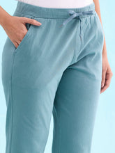 Load image into Gallery viewer, Go Colors Teal Cotton Poly Stretch Cuffed Joggers
