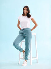 Load image into Gallery viewer, Go Colors Teal Cotton Poly Stretch Cuffed Joggers
