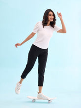 Load image into Gallery viewer, Go Colors Black Cotton Poly Stretch Cropped Colored Jeggings
