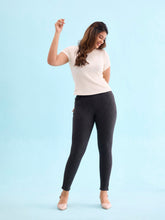 Load image into Gallery viewer, Go Colors Black Cotton Polyester Warm Printed Jeggings
