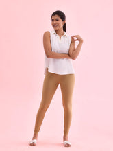 Load image into Gallery viewer, Go Colors Beige Cotton Stretch Ankle Length Leggings
