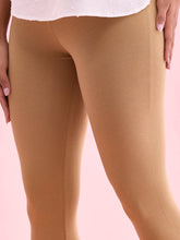 Load image into Gallery viewer, Go Colors Beige Cotton Stretch Ankle Length Leggings
