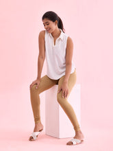 Load image into Gallery viewer, Go Colors Beige Cotton Stretch Ankle Length Leggings
