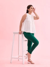 Load image into Gallery viewer, Go Colors Bottle Green Cotton Stretch Ankle Length Leggings
