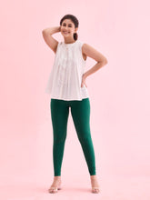 Load image into Gallery viewer, Go Colors Bottle Green Cotton Stretch Ankle Length Leggings
