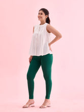Load image into Gallery viewer, Go Colors Bottle Green Cotton Stretch Ankle Length Leggings
