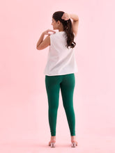 Load image into Gallery viewer, Go Colors Bottle Green Cotton Stretch Ankle Length Leggings
