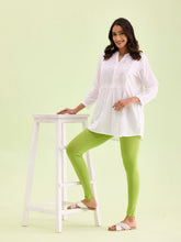 Load image into Gallery viewer, Go Colors Bright Green Cotton Stretch Ankle Length Leggings
