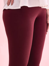 Load image into Gallery viewer, Go Colors Bright Maroon Cotton Stretch Ankle Length Leggings
