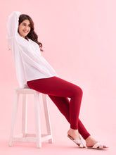 Load image into Gallery viewer, Go Colors Bright Red Cotton Stretch Ankle Length Leggings
