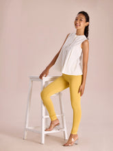 Load image into Gallery viewer, Go Colors Bright Yellow Cotton Stretch Ankle Length Leggings
