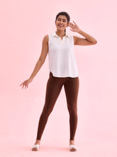 Load image into Gallery viewer, Go Colors Dark Brown Cotton Stretch Ankle Length Leggings
