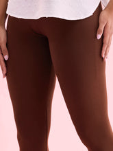 Load image into Gallery viewer, Go Colors Dark Brown Cotton Stretch Ankle Length Leggings
